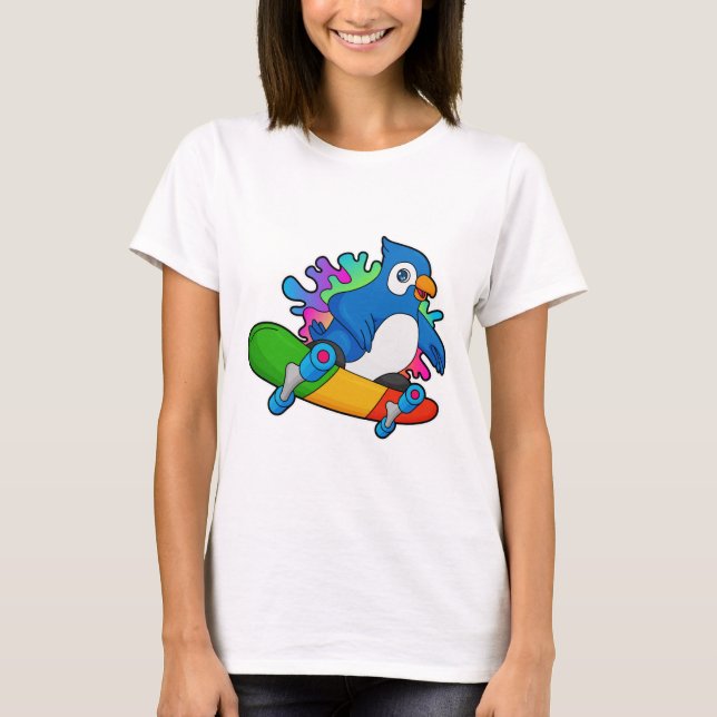 Parrot as Skater with Skateboard T-Shirt (Front)