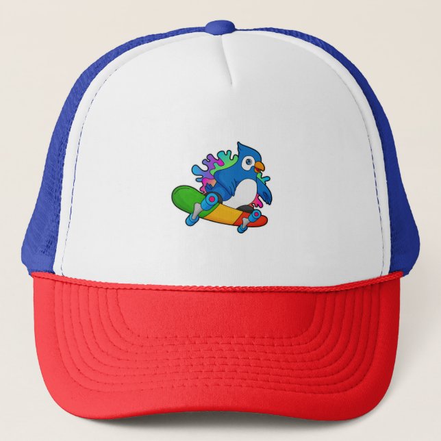 Parrot as Skater with Skateboard Trucker Hat (Front)