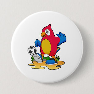 Parrot as Soccer player with Soccer 7.5 Cm Round Badge