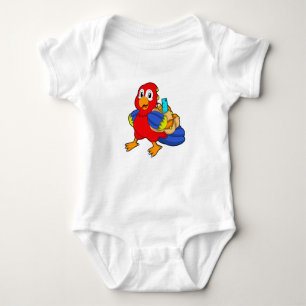 Parrot as Student with Backpack Baby Bodysuit