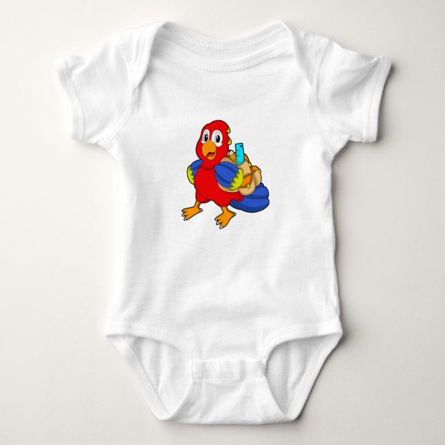 Parrot as Student with Backpack Baby Bodysuit (Front)