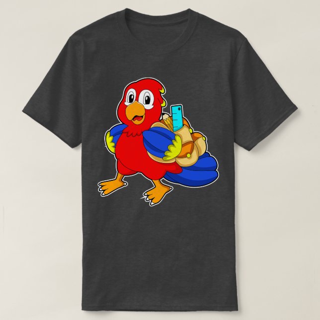 Parrot as Student with Backpack T-Shirt (Design Front)
