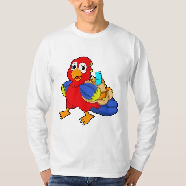 Parrot as Student with Backpack T-Shirt (Front)