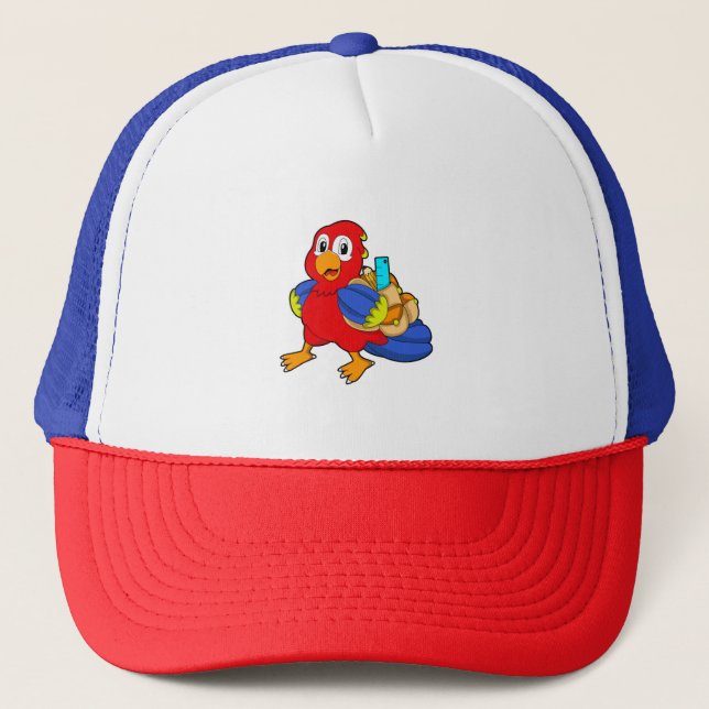 Parrot as Student with Backpack Trucker Hat (Front)