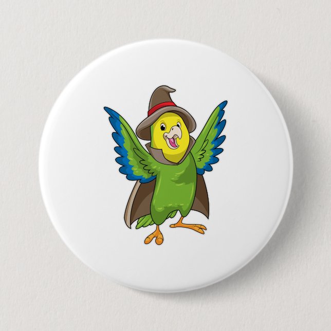 Parrot as Wizard with Hat 7.5 Cm Round Badge (Front)