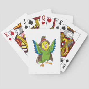 Parrot as Wizard with Hat Playing Cards