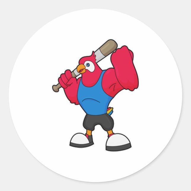 Parrot at Baseball with Baseball bat Classic Round Sticker (Front)