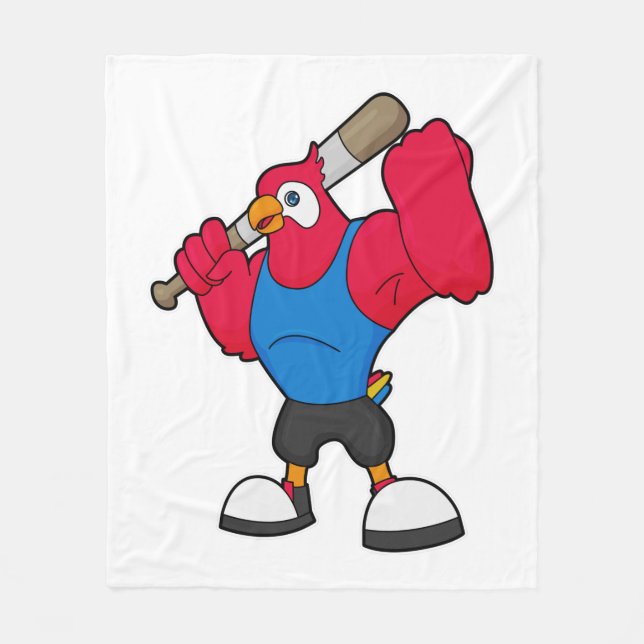 Parrot at Baseball with Baseball bat Fleece Blanket (Front)