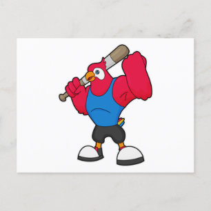 Parrot at Baseball with Baseball bat Postcard
