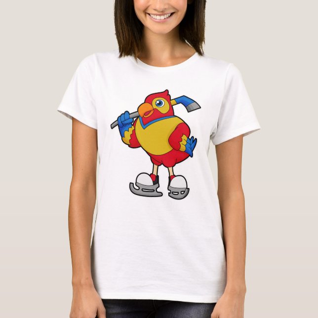 Parrot at Hockey with Hockey stick T-Shirt (Front)