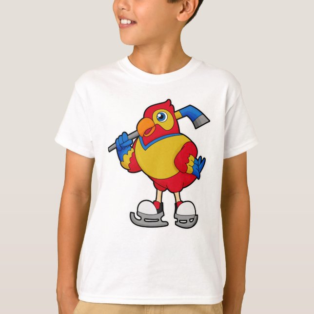 Parrot at Hockey with Hockey stick T-Shirt (Front)