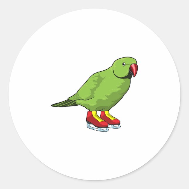 Parrot at Ice skating with Ice skates Classic Round Sticker (Front)