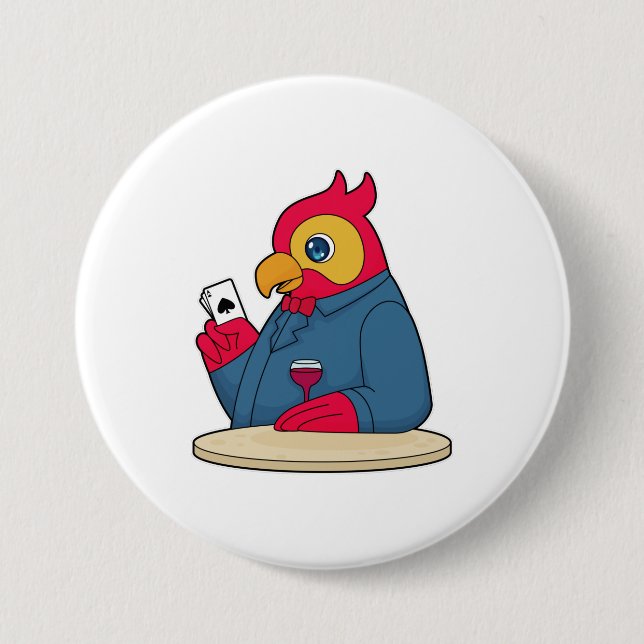 Parrot at Poker with Poker cards 7.5 Cm Round Badge (Front)