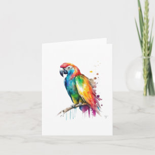 Parrot B Bird Portrait in Watercolors & Pen Holiday Card