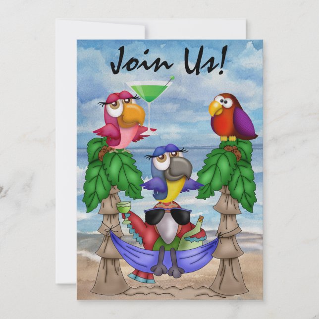 Parrot Beach Party Invitation - SRF (Front)