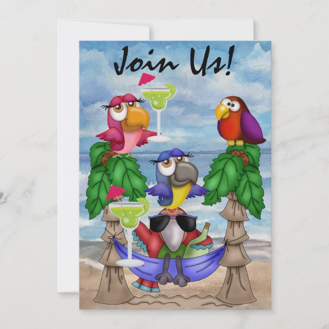 Parrot Beach Party Invitation - SRF (Front)