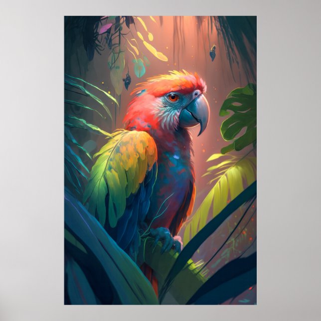 Parrot Bird Animal Portrait Painting Wildlife Art Poster (Front)