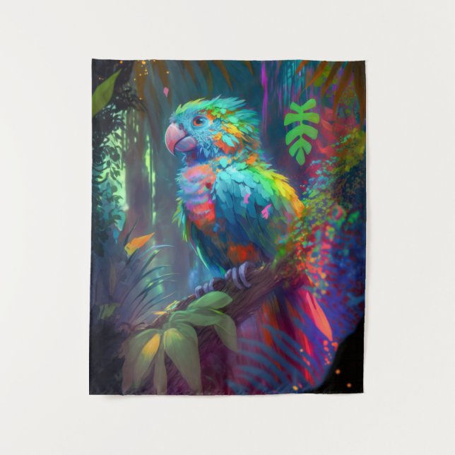 Parrot Bird Animal Portrait Painting Wildlife Art Tapestry (Front)