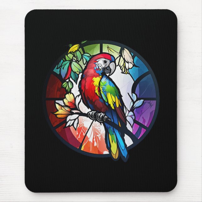 Parrot Bird Animal Portrait Stained Glass Wildlife Mouse Pad (Front)