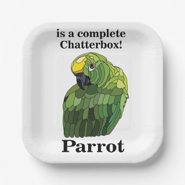 Parrot Bird Chatterbox Funny Tropical Party Paper Plate (Front)