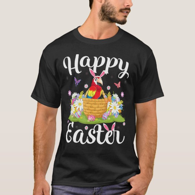 Parrot Bird Easter Egg Hunting Floral Parrot Easte T-Shirt (Front)