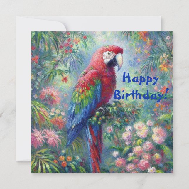 Parrot Bird Jungle Floral Birthday Card (Front)