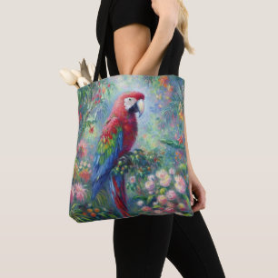 Parrot Bird Jungle Floral Impressionism Painting Tote Bag