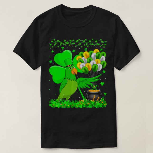 Parrot Bird Lover Funny Shamrock Parrot St Patrick T-Shirt (Design Front)