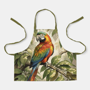 Parrot bird on tree drawing apron