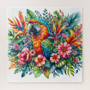 Parrot Botanical Watercolor Art Jigsaw Puzzle