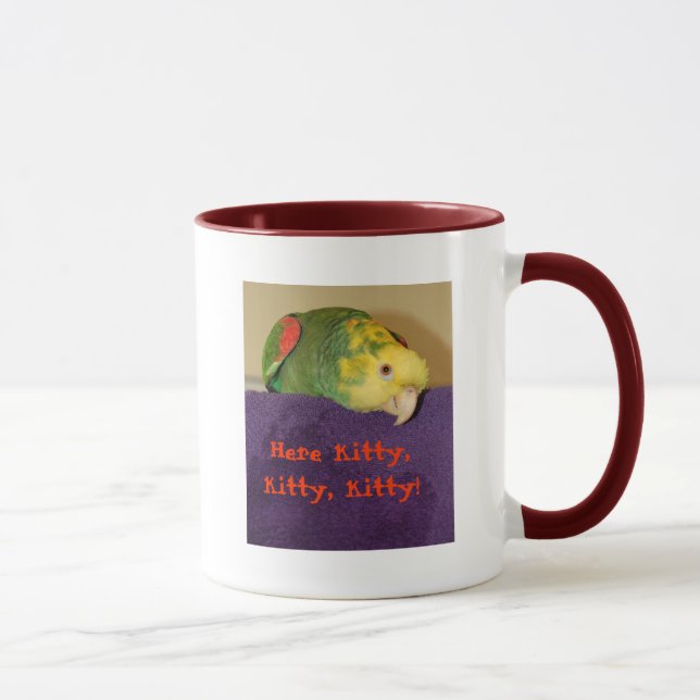 Parrot calling kitty! mug (Right)