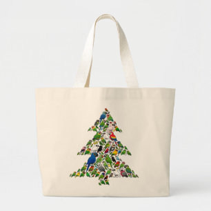 Parrot Christmas Tree Large Tote Bag