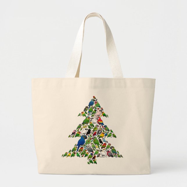 Parrot Christmas Tree Large Tote Bag (Front)
