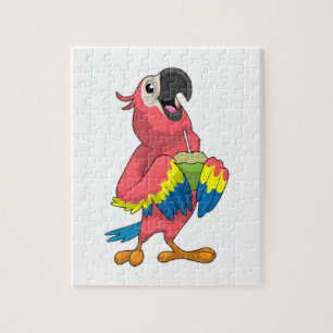 Parrot & Coconut with Drinking straw Jigsaw Puzzle