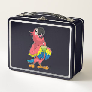Parrot & Coconut with Drinking straw Metal Lunch Box