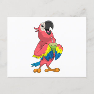 Parrot & Coconut with Drinking straw Postcard