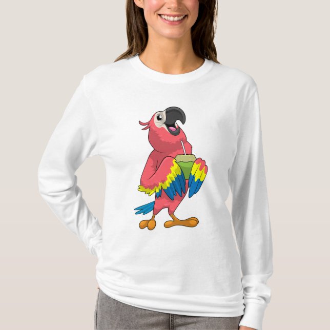 Parrot & Coconut with Drinking straw T-Shirt (Front)