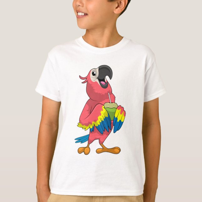 Parrot & Coconut with Drinking straw T-Shirt (Front)