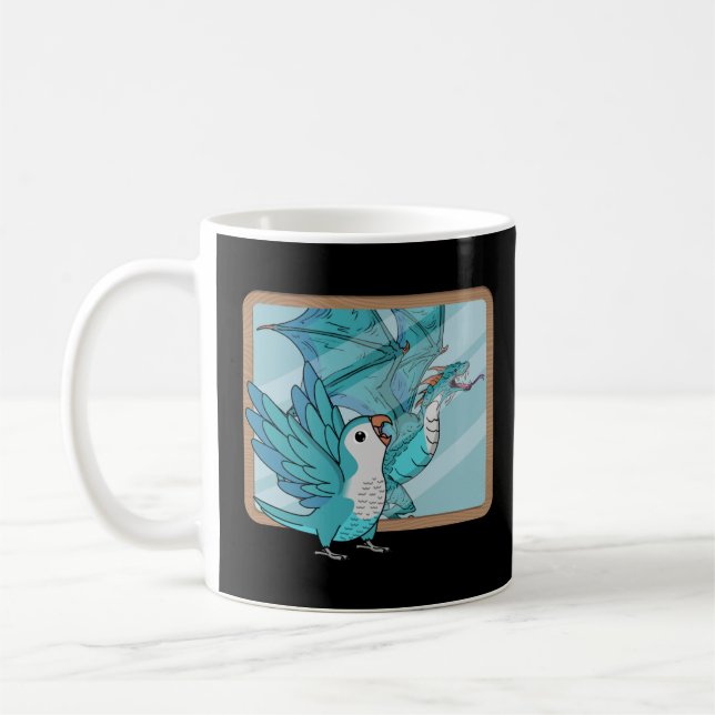 Parrot & Dragon Reflection I Blue Monk Parakeet Qu Coffee Mug (Left)