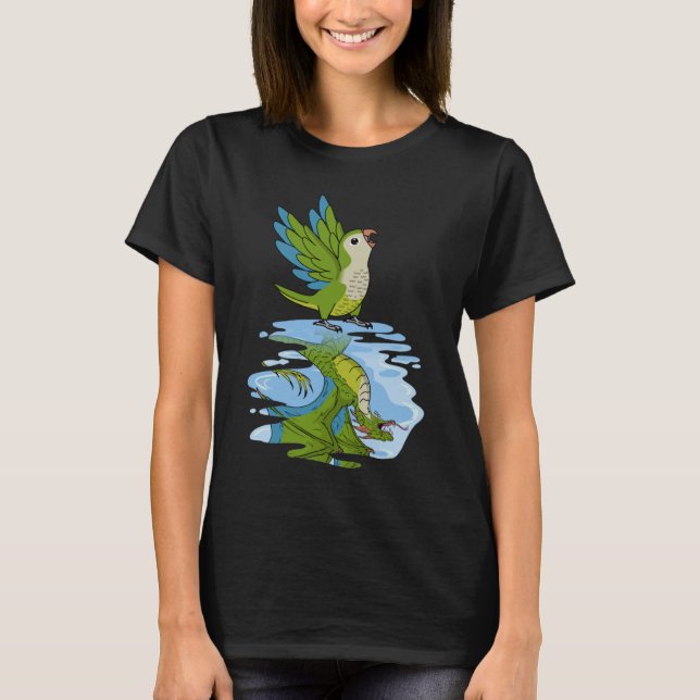 Parrot & Dragon Reflection I Green Monk Parakeet Q T-Shirt (Front)