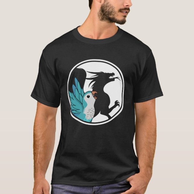 Parrot & Dragon Shadow I Blue Monk Parakeet Quaker T-Shirt (Front)