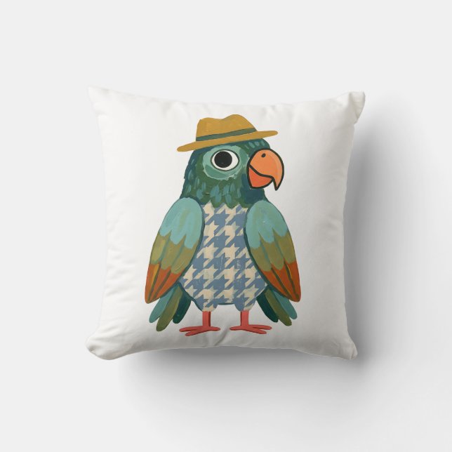 Parrot Fedora Throw Pillow (Front)
