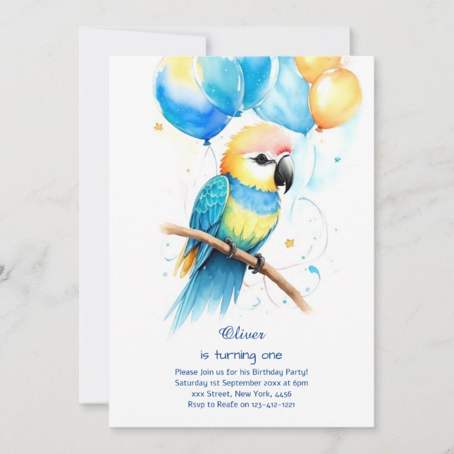 Parrot First Birthday Invitation (Front)