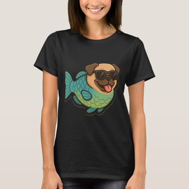 Parrot Fish with a Funny Pug Head T-Shirt (Front)