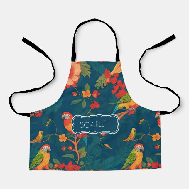 Parrot Floral Colourful Personalised Pattern Apron (Front)