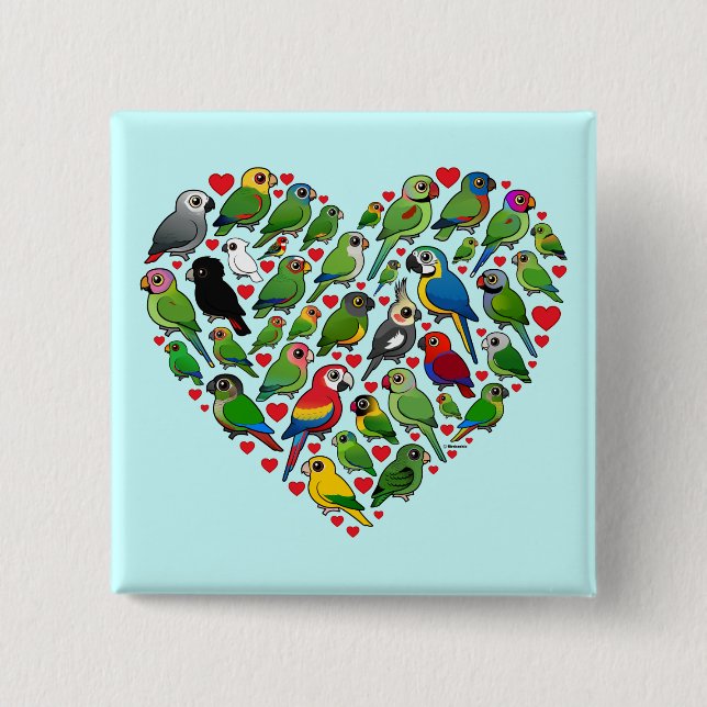 Parrot Heart 15 Cm Square Badge (Front)