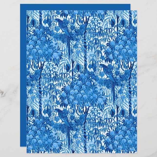 Parrot in a Jungle Setting, Indigo Blue and White  (Front/Back)