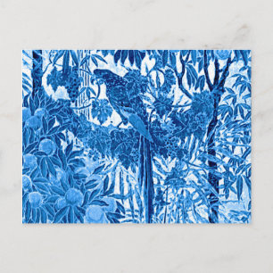 Parrot in a Jungle Setting, Indigo Blue and White  Postcard