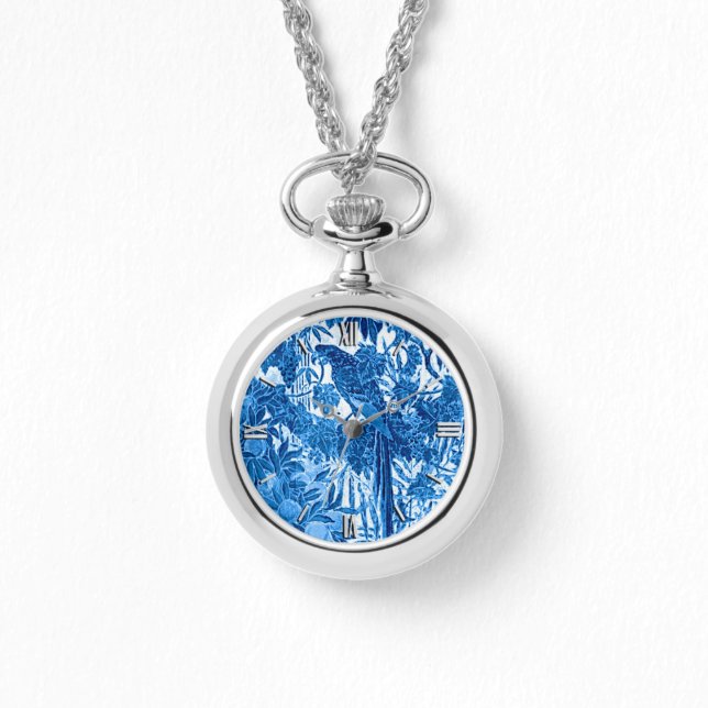 Parrot in a Jungle Setting, Indigo Blue and White  Watch (Front)