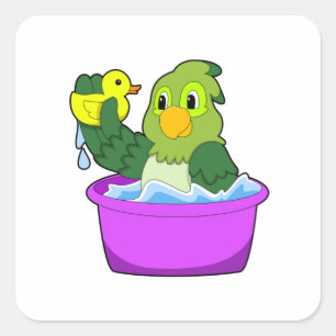 Parrot in Bathtub with Duck Square Sticker